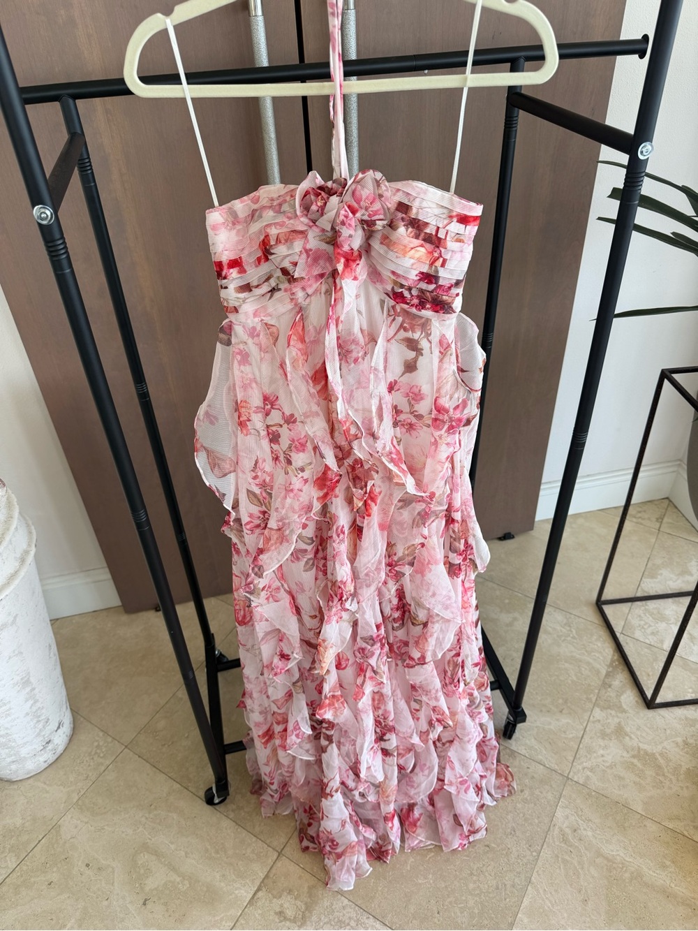 PatBO Pink Floral Halter-Ruffle Maxi Dress - Picture 2 of 5